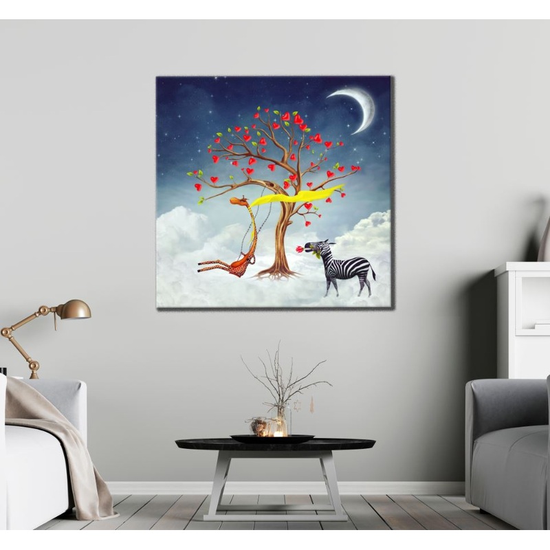Zebra & Giraffe on Clouds Watercolor Painting High Quality Print 100% Australian Made