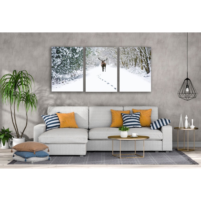 3 Set of Deer Walking on Snow Ground Near Forest Photograph High Quality Print 100% Australian Made Wall Canvas Ready to Hang