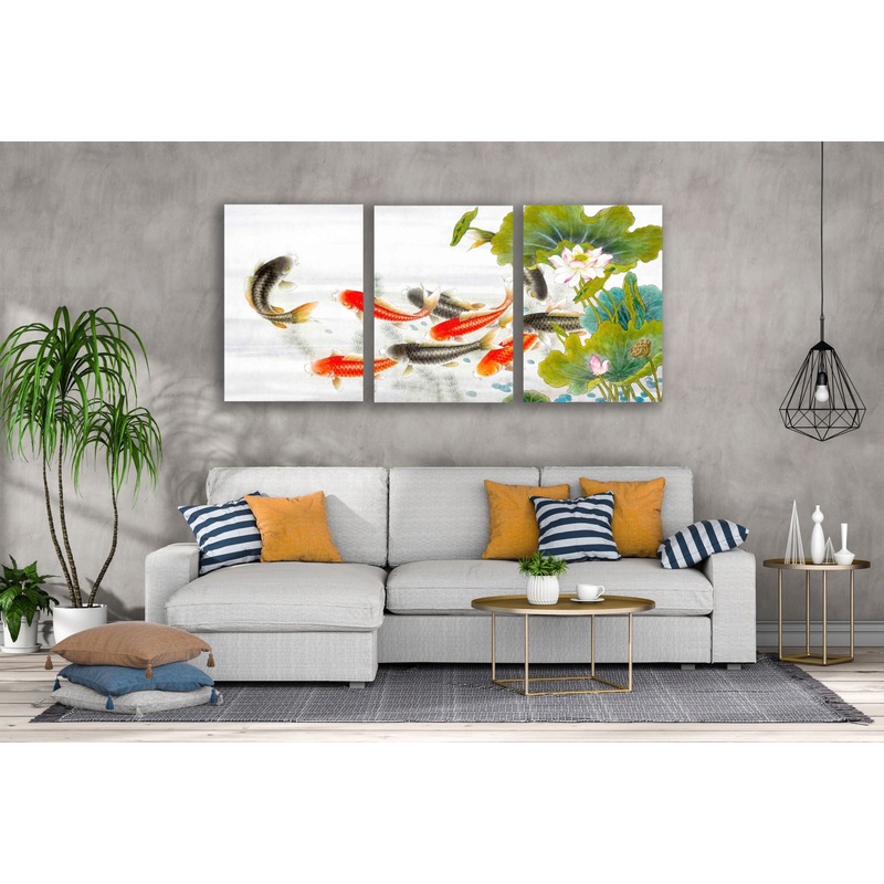 3 Set of Fish in Pond Watercolor Painting High Quality Print 100% Australian Made Wall Canvas Ready to Hang