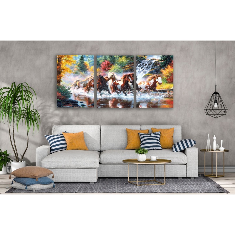 3 Set of Horses Running on Water Oil Painting High Quality Print 100% Australian Made Wall Canvas Ready to Hang