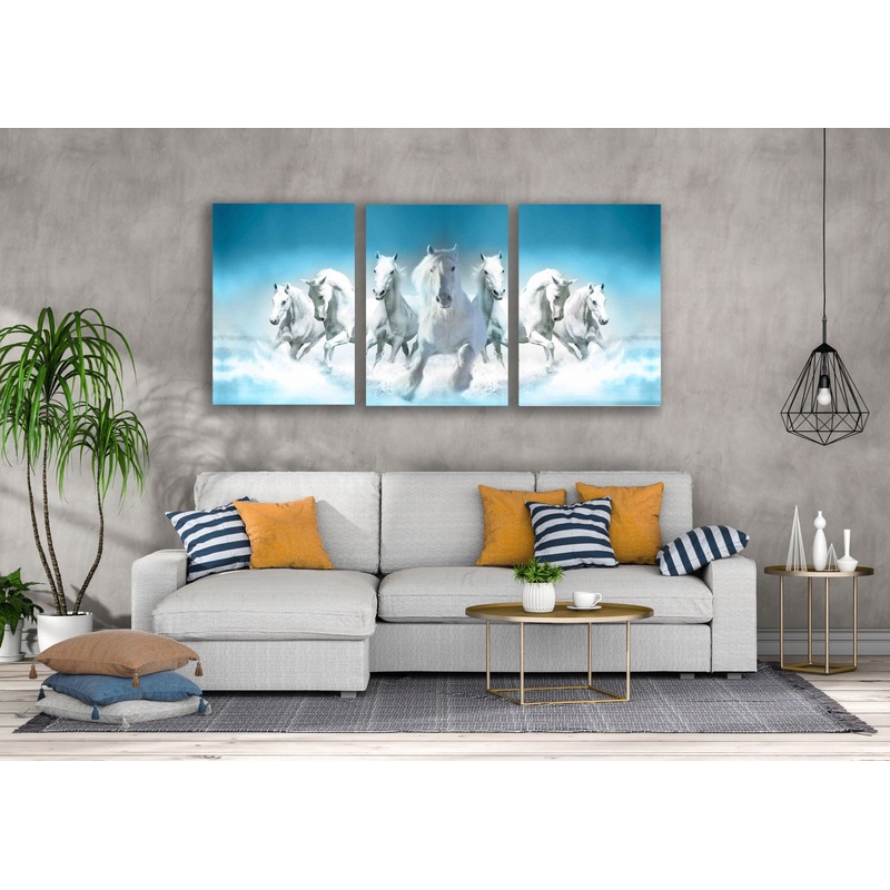 3 Set of White Running Horses Photograph High Quality Print 100% Australian Made Wall Canvas Ready to Hang