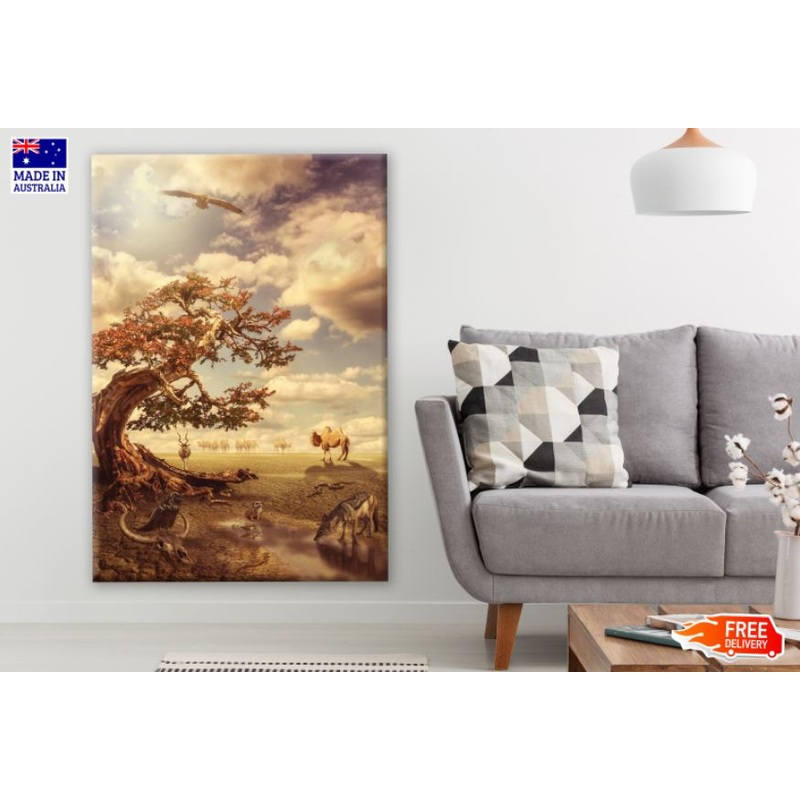 Animals in Desert Abstract Scenery View Print 100% Australian Made