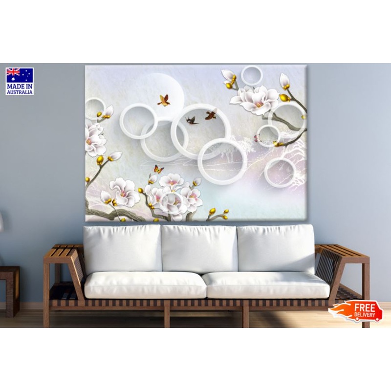 Birds & Flowers with Circle 3D Design Print 100% Australian Made
