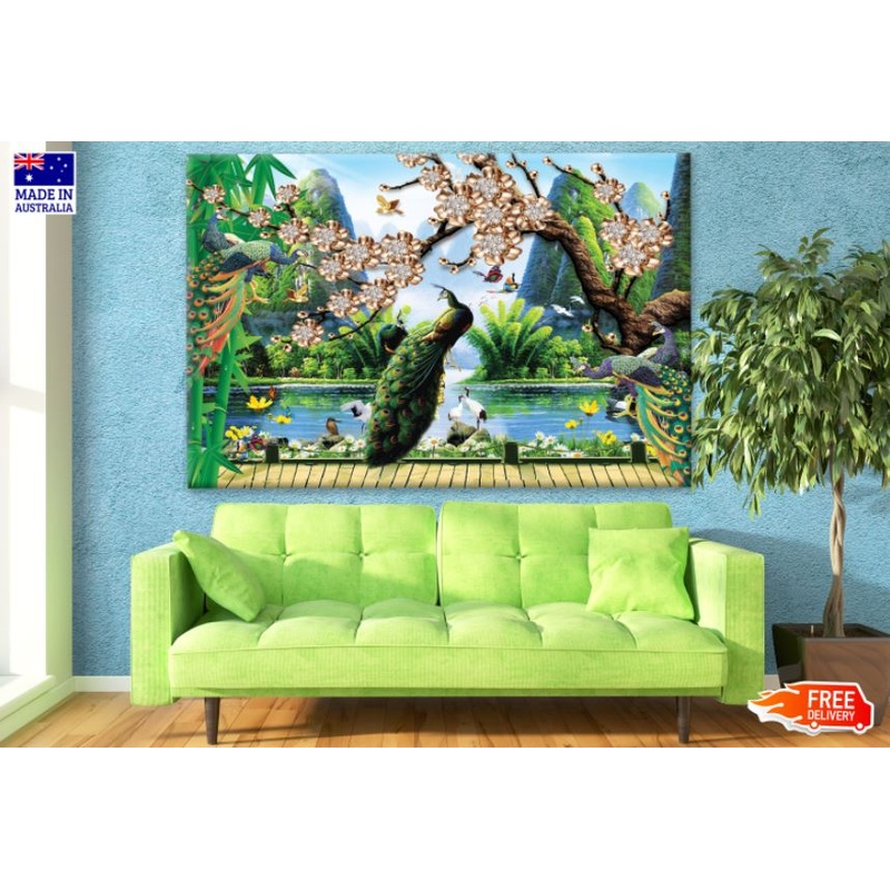 Birds Near Lake 3D Painting Print 100% Australian Made