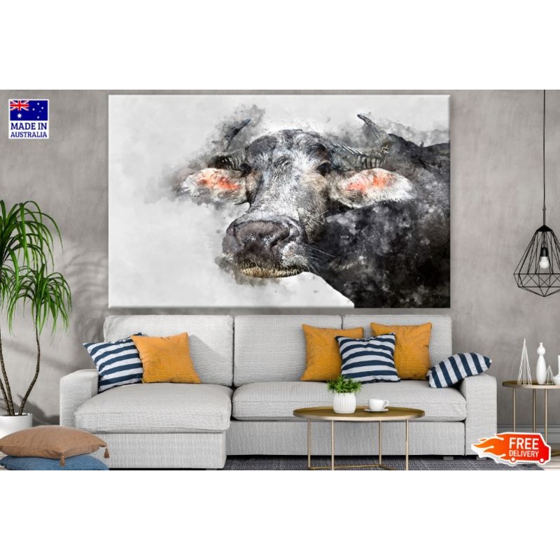 Black Buffalo Watercolor Painting Print 100% Australian Made