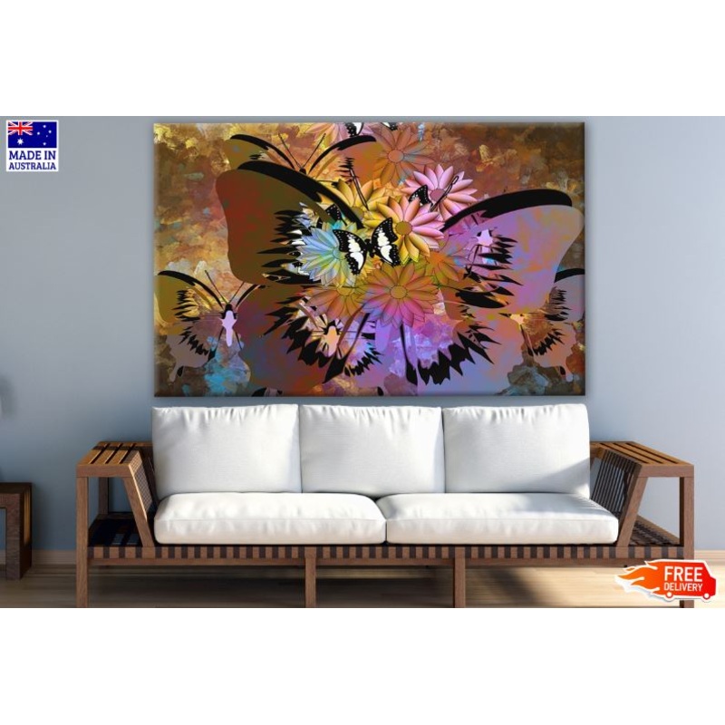 Butterflies & Flowers Abstract Design Print 100% Australian Made