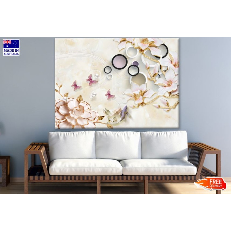 Butterflies Flowers & Circles 3D Design Print 100% Australian Made