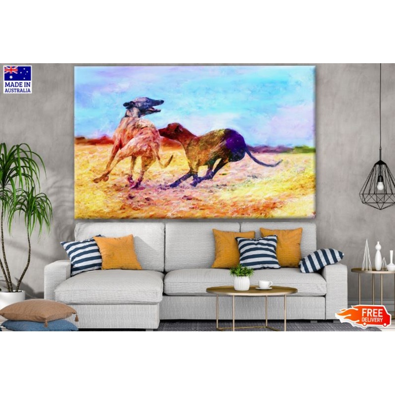 Running Dogs Oil Painting Print 100% Australian Made