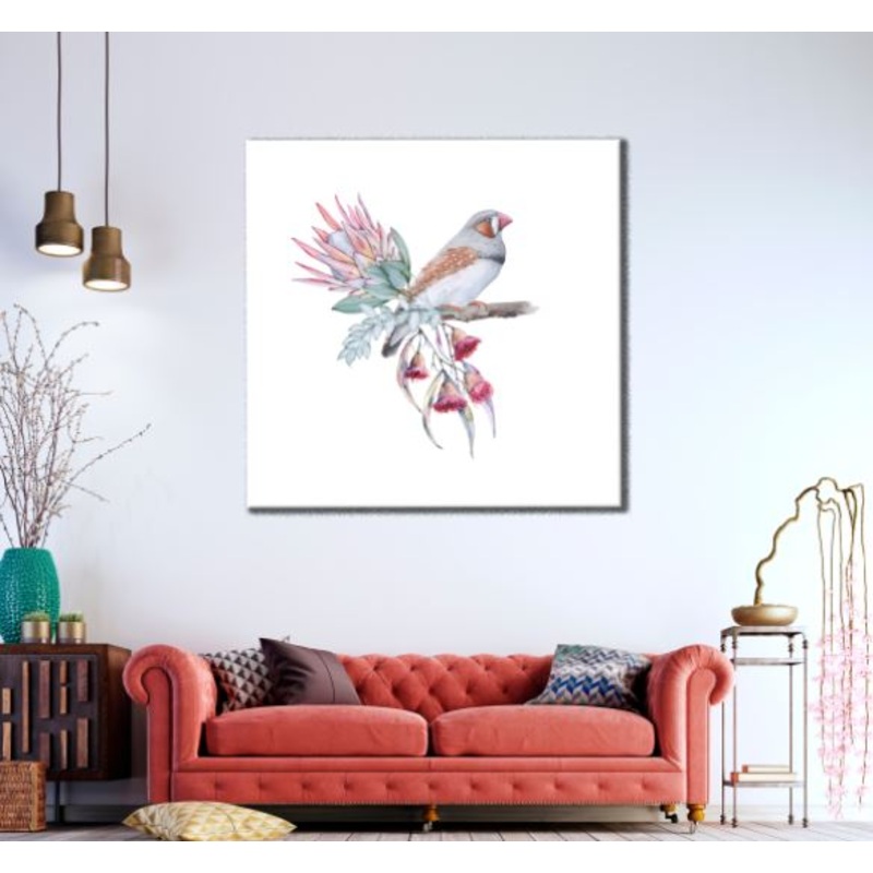 Square Canvas Bird on a Flower Tree Watercolor Painting High Quality Print 100% Australian Made