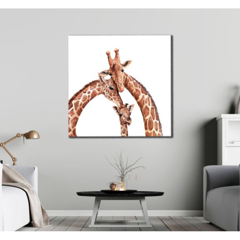 Square Canvas Giraffes Watercolor Painting High Quality Print 100% Australian Made