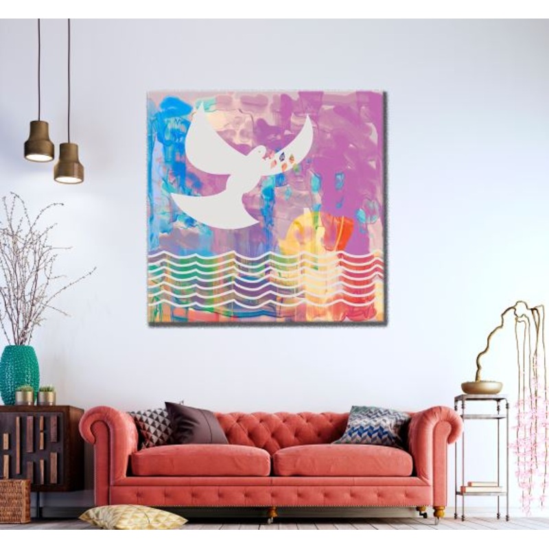 Square Canvas Pigeon & Colorful Background Design High Quality Print 100% Australian Made
