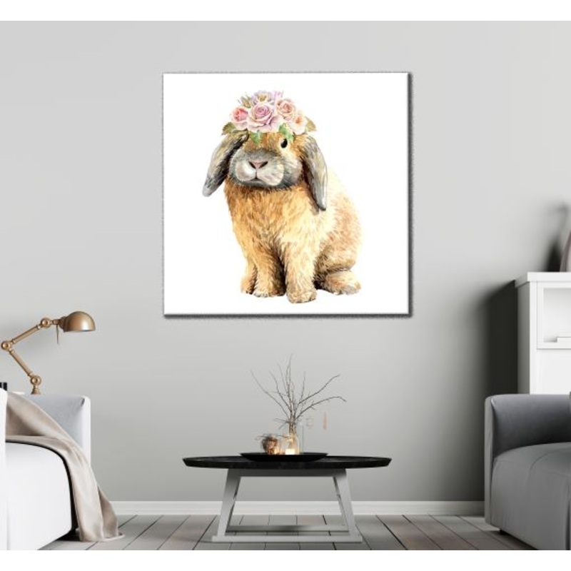 Square Canvas Rabbit with Floral Headdress Watercolor Painting High Quality Print 100% Australian Made