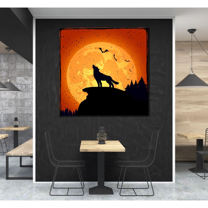Square Canvas Wolf & Moon Design High Quality Print 100% Australian Made