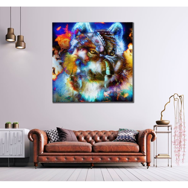 Square Canvas Wolf Portrait Abstract Design High Quality Print 100% Australian Made