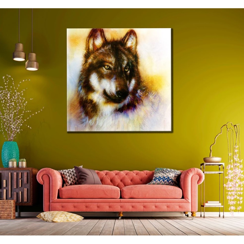 Square Canvas Wolf Portrait Oil Painting High Quality Print 100% Australian Made