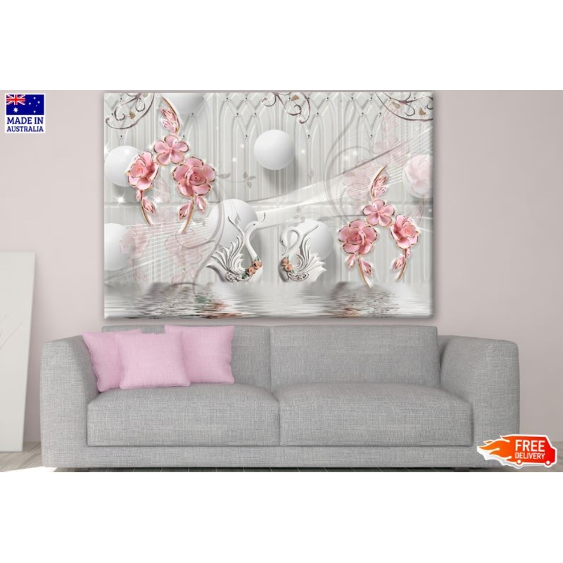 Swans & Flowers Abstract 3D Design Print 100% Australian Made