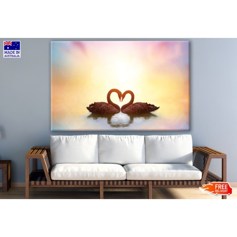 Swans on a Lake at Sunset Scenery Print 100% Australian Made