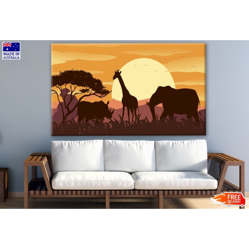 Wild Animals at sunset Vector Design Print 100% Australian Made