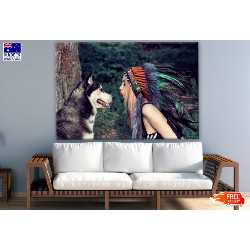 Wolf & Girl with Feather Headdress Photograph Print 100% Australian Made