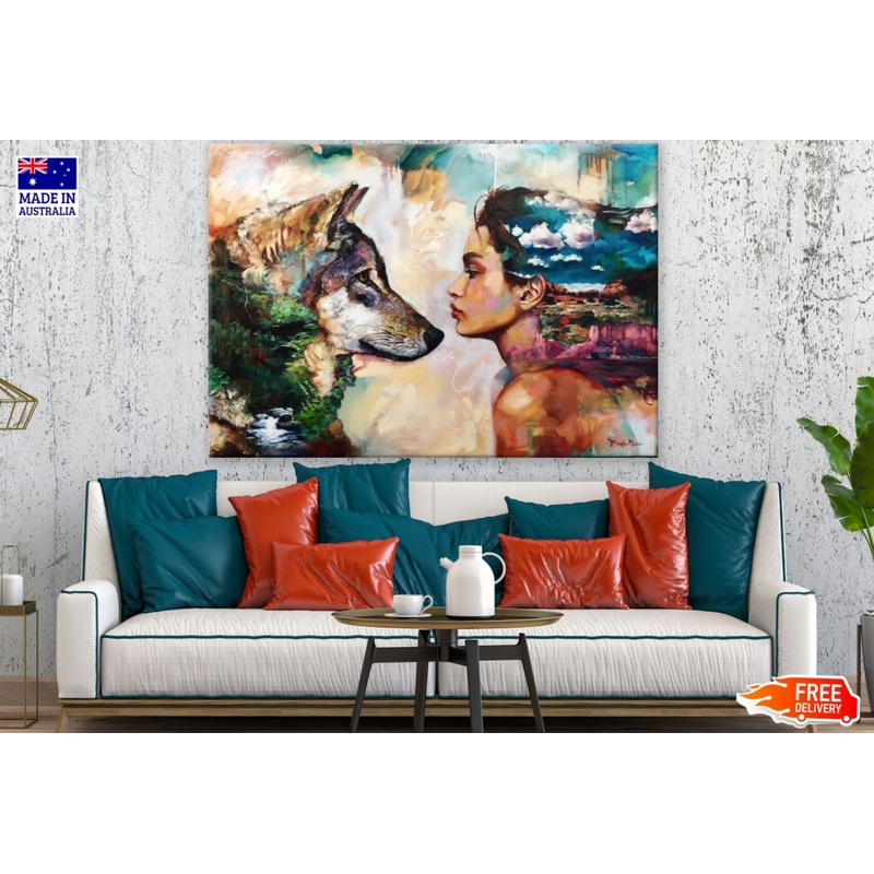 Wolf & Woman Portrait Images Explosure Print 100% Australian Made
