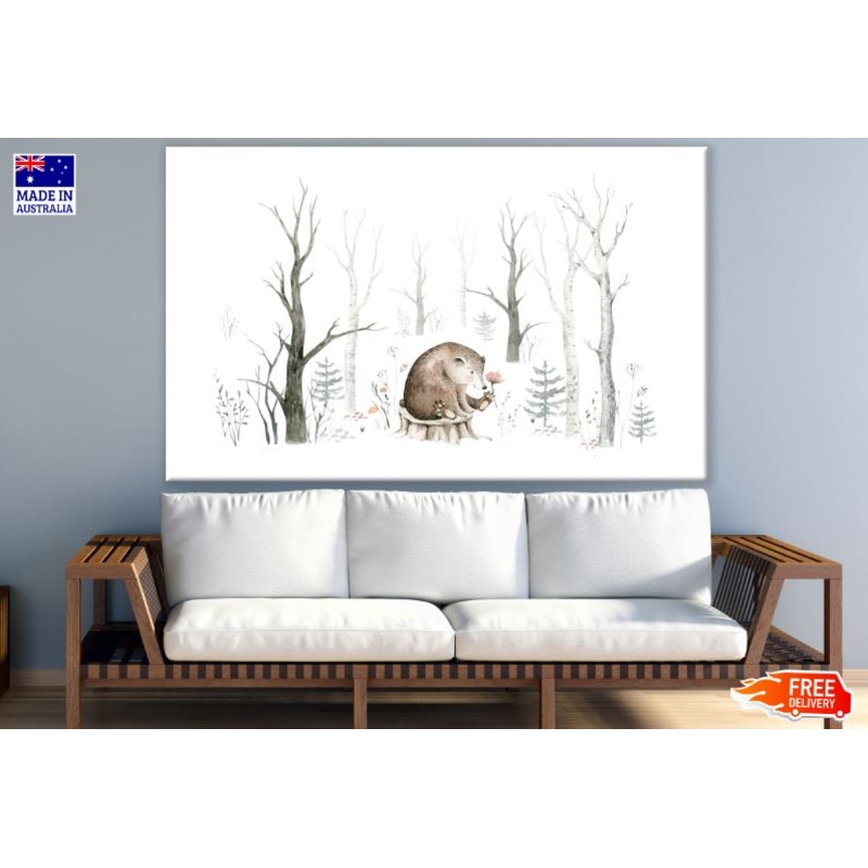 Baby Bear Holding a Flower Watercolor Painting Print 100% Australian Made