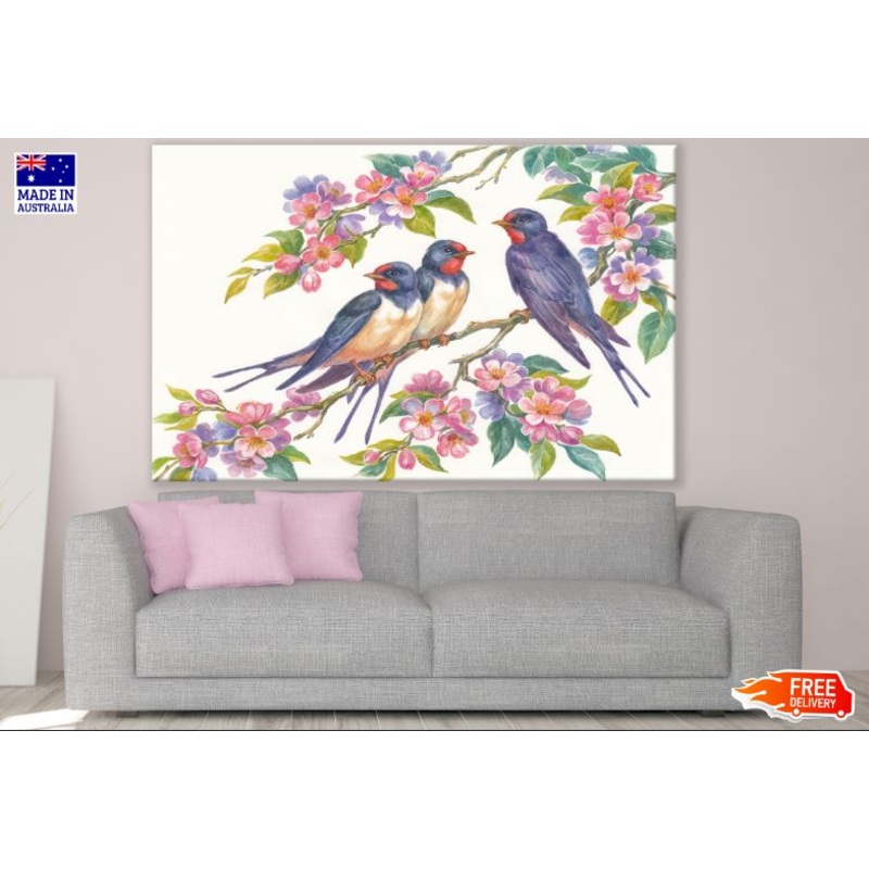 Birds on Flower Tree Watercolor Painting Print 100% Australian Made