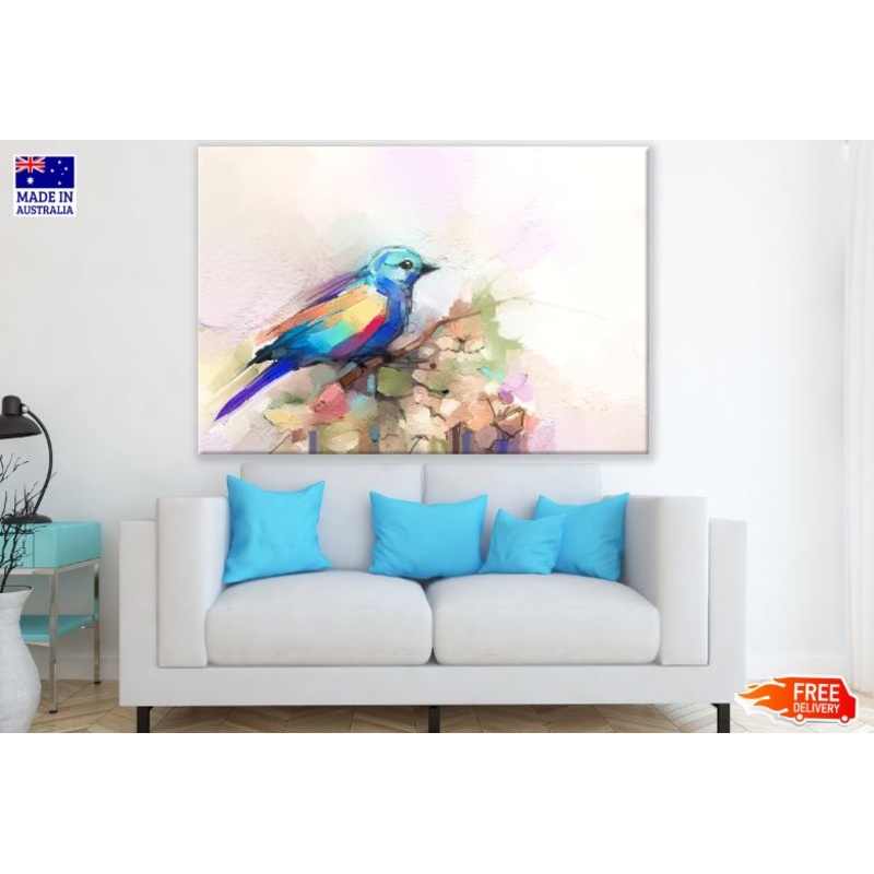 Blue Bird on a Flower Tree Watercolor Painting Print 100% Australian Made