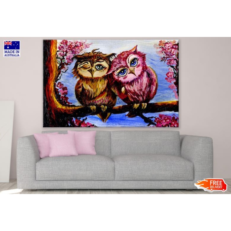Colorful Owls on Tree Painting Print 100% Australian Made