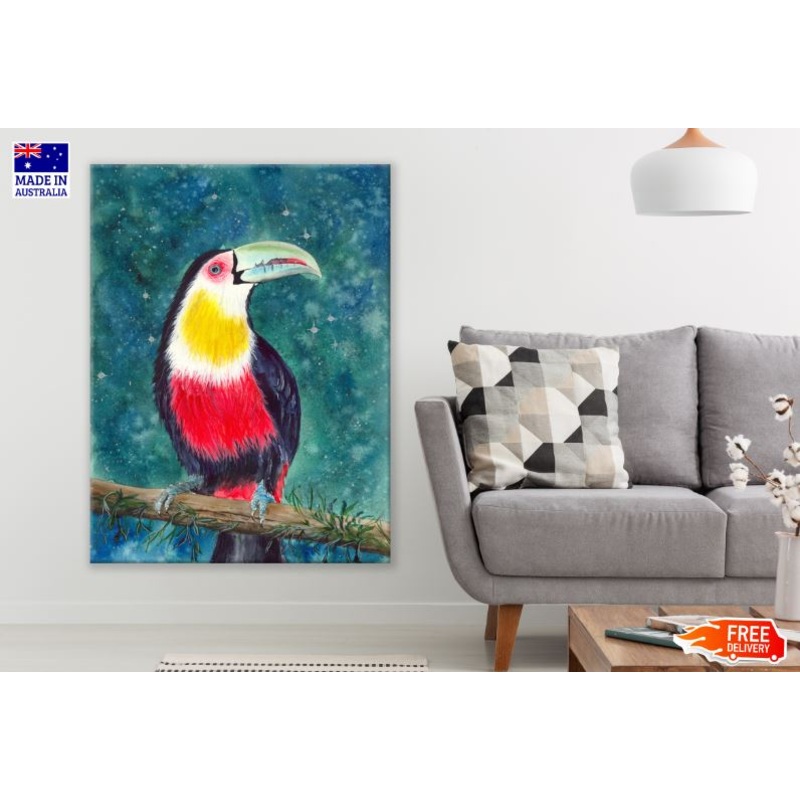 Colorful Toucan on the Tree Branch Watercolor Painting Print 100% Australian Made
