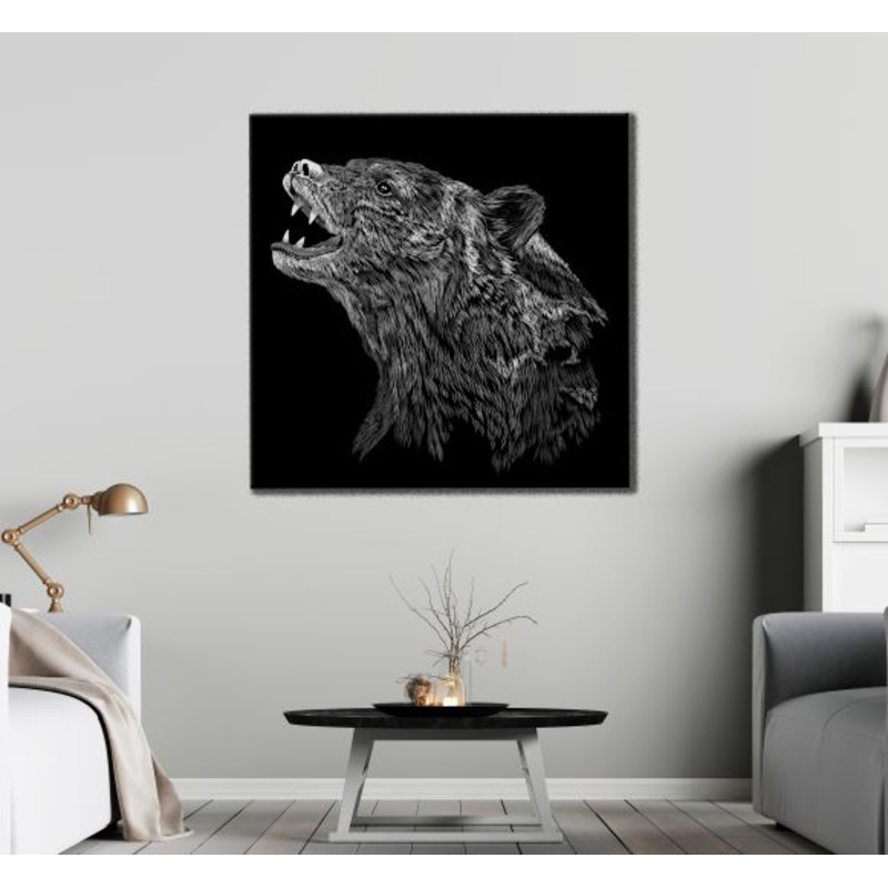Square Canvas Bear Portrait B&W Design High Quality Print 100% Australian Made