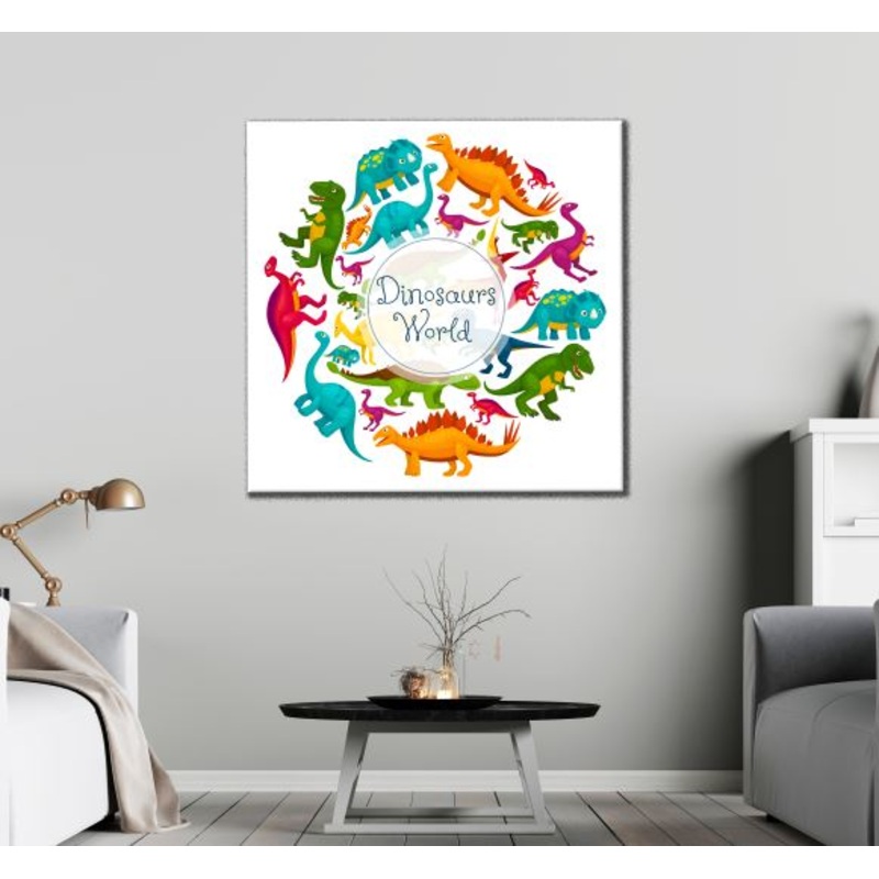Square Canvas Colorful Dinosaurs Vector Art High Quality Print 100% Australian Made