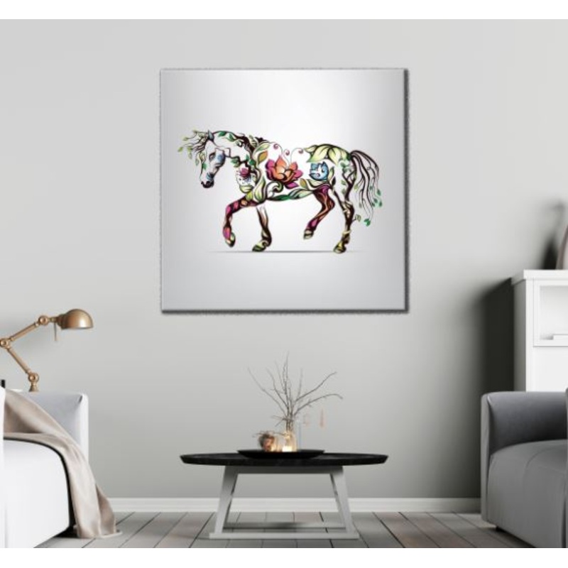 Square Canvas Colorful Floral Horse Design High Quality Print 100% Australian Made