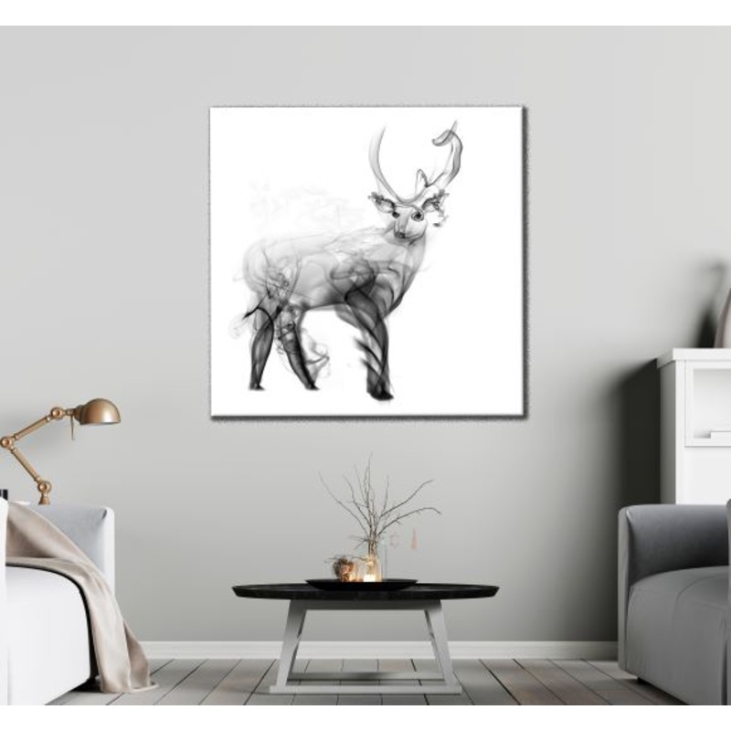 Square Canvas Deer Smoke Abstract B&W Design High Quality Print 100% Australian Made