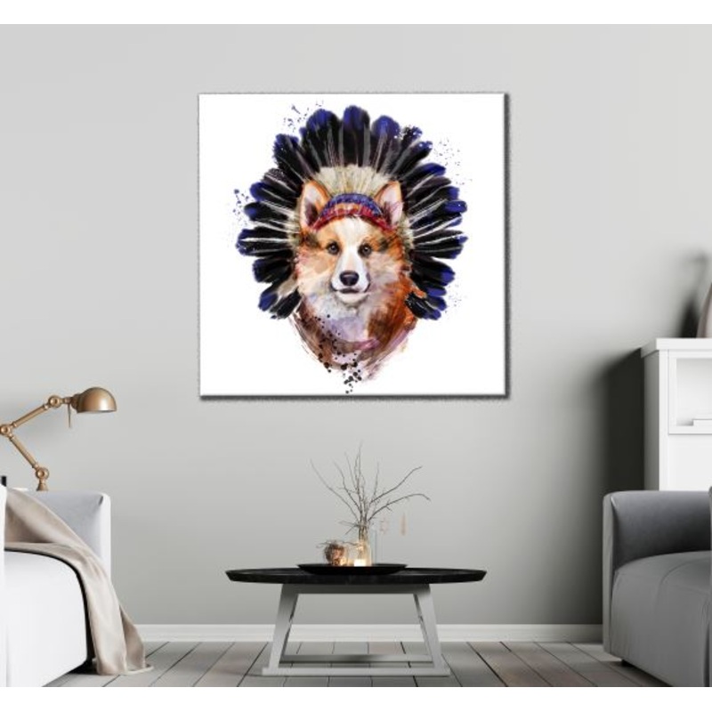 Square Canvas Dog Portrait with Feather Watercolor Painting High Quality Print 100% Australian Made