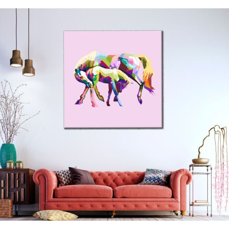 Square Canvas Horse & Baby Abstract Colorful Design High Quality Print 100% Australian Made