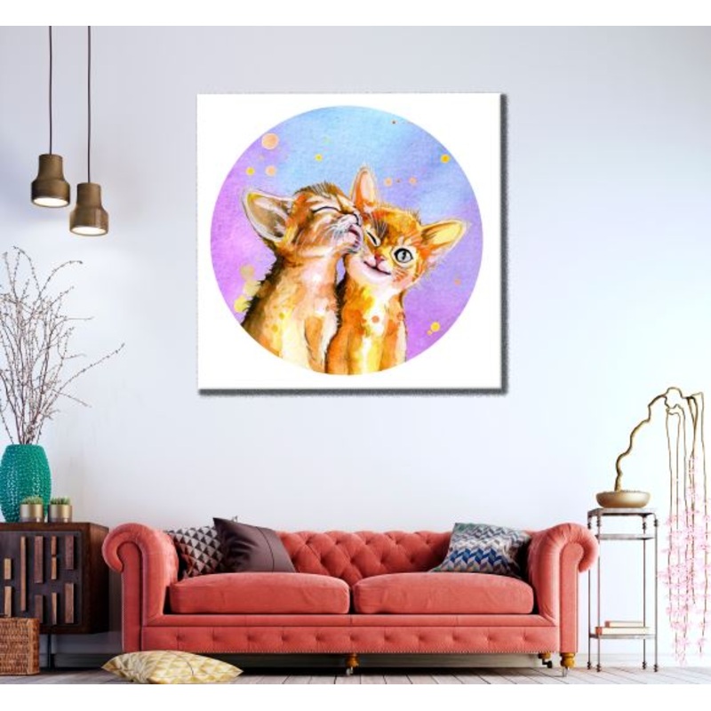 Square Canvas Kittens Love Portrait Watercolor Painting High Quality Print 100% Australian Made
