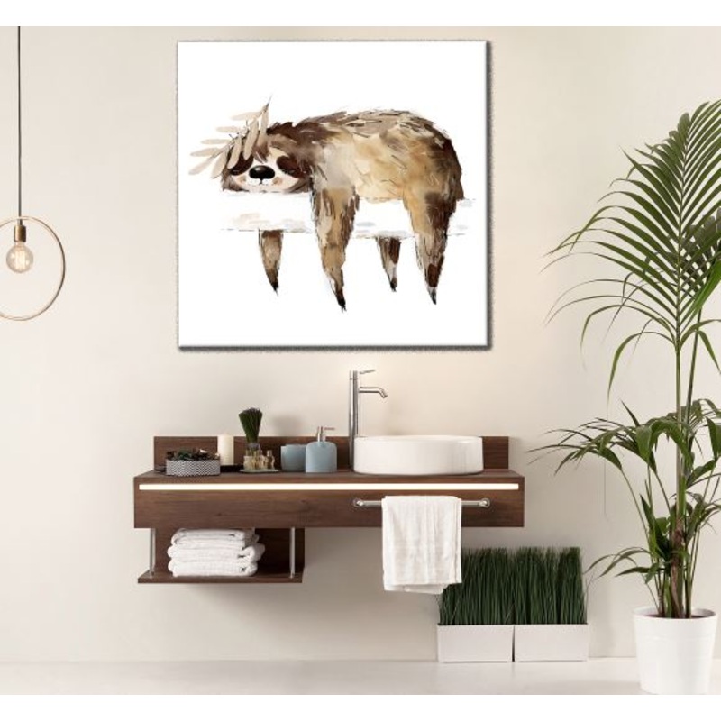 Square Canvas Lazy Sloth Kids Watercolor Painting High Quality Print 100% Australian Made