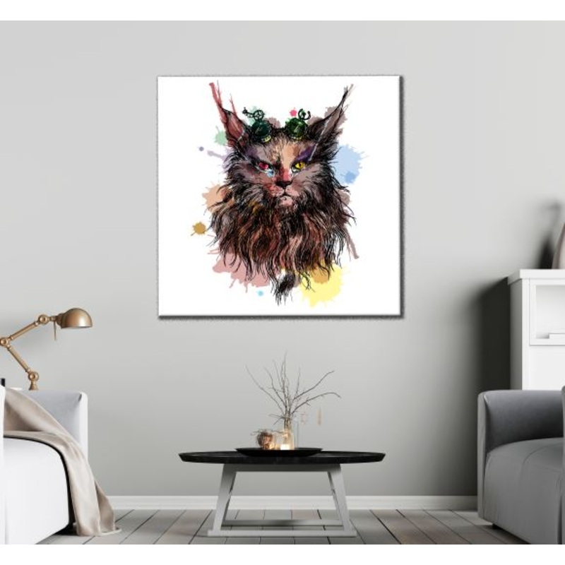 Square Canvas Mainecoon Cat Watercolor Painting High Quality Print 100% Australian Made