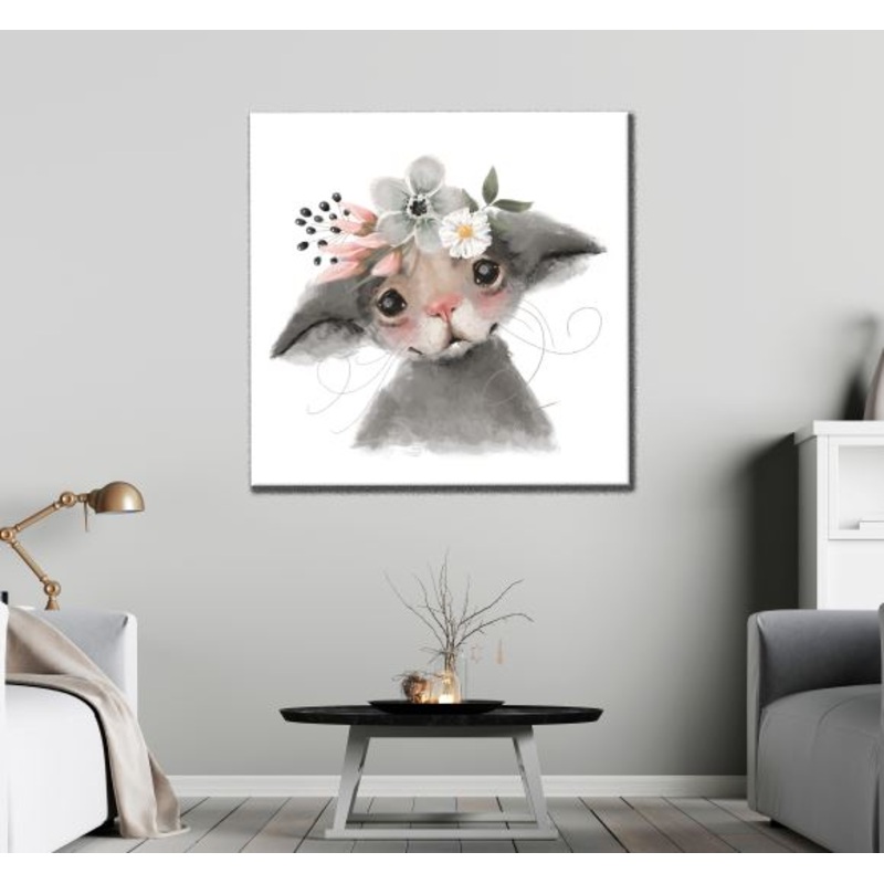 Square Canvas Mouse with Flowers Kids Portrait Watercolor Painting High Quality Print 100% Australian Made