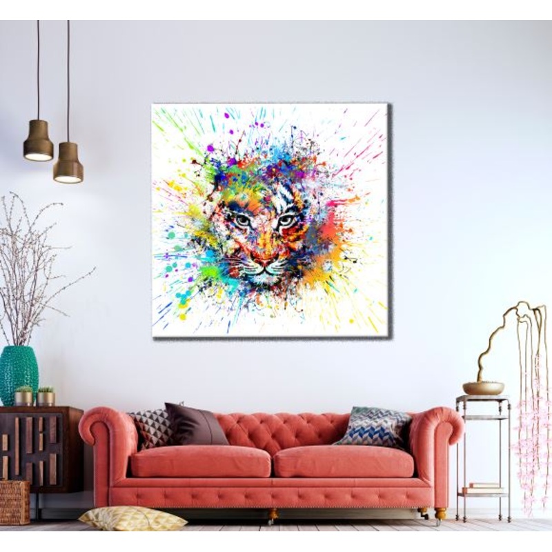 Square Canvas Tiger Portrait Watercolor Abstract Painting High Quality Print 100% Australian Made