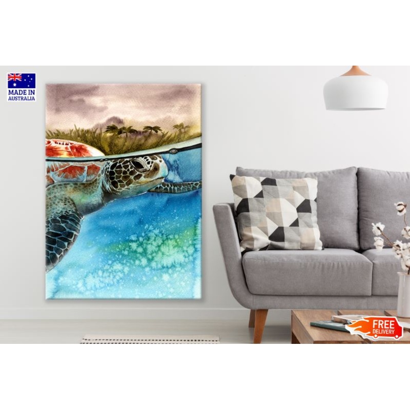 Turtle Under Water Watercolor Painting Print 100% Australian Made