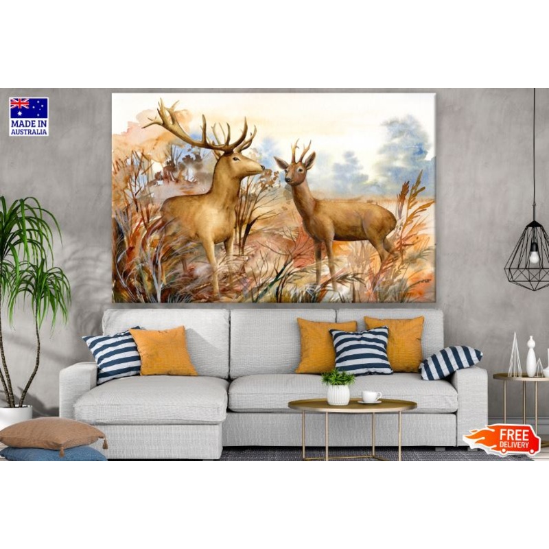 Two Deer in the Forest Watercolor Painting Print 100% Australian Made