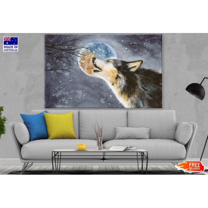 Wolf Portrait & Moon Watercolor Painting Print 100% Australian Made