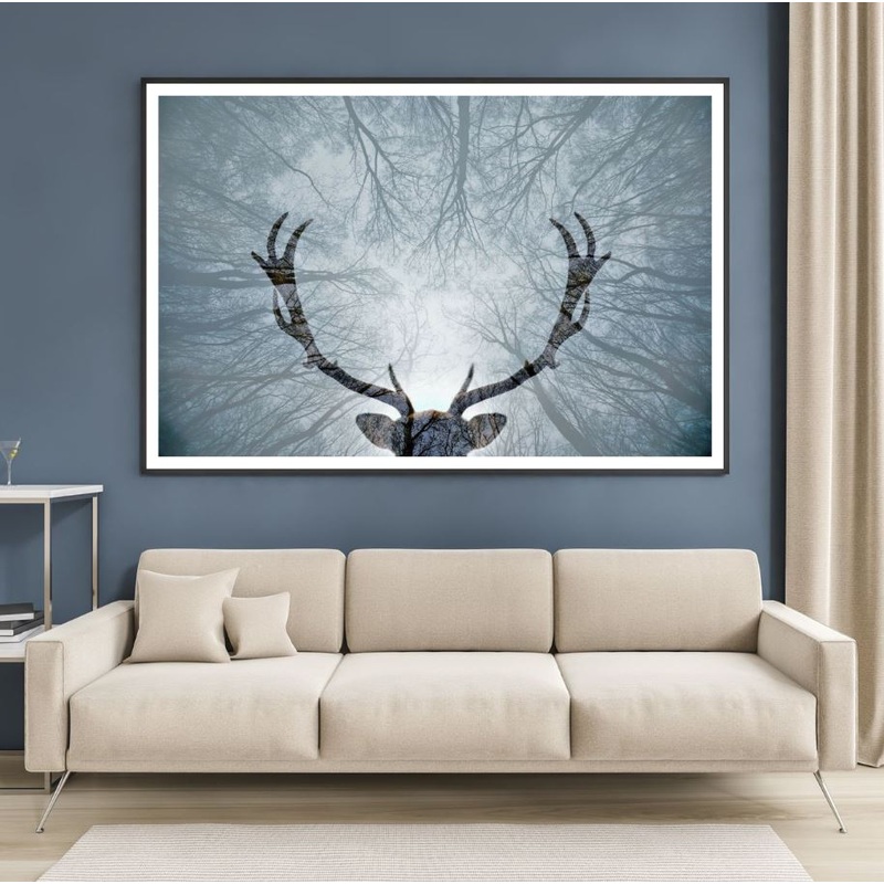 Antlers & Trees B&W Photograph Home Decor Premium Quality Poster Print Choose Your Sizes