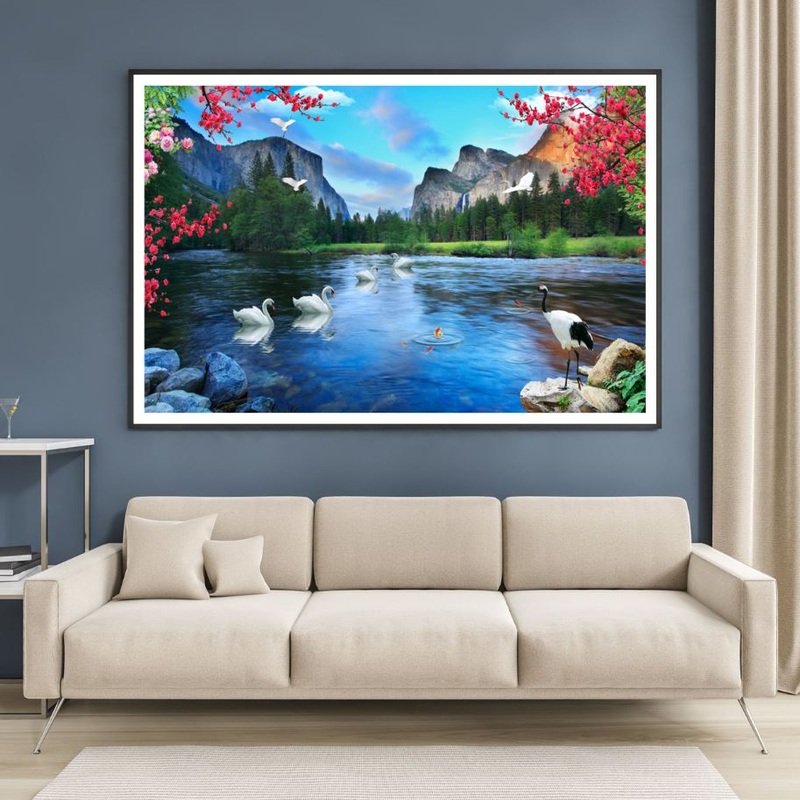 Birds on Lake & Mountain Scenery Photograph Home Decor Premium Quality Poster Print Choose Your Sizes