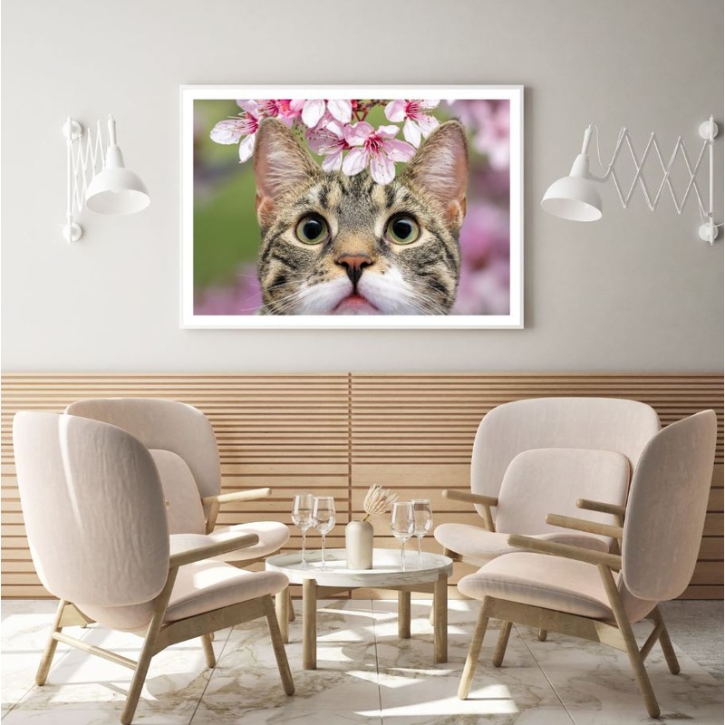 Cat Portrait & Flowers Photograph Home Decor Premium Quality Poster Print Choose Your Sizes
