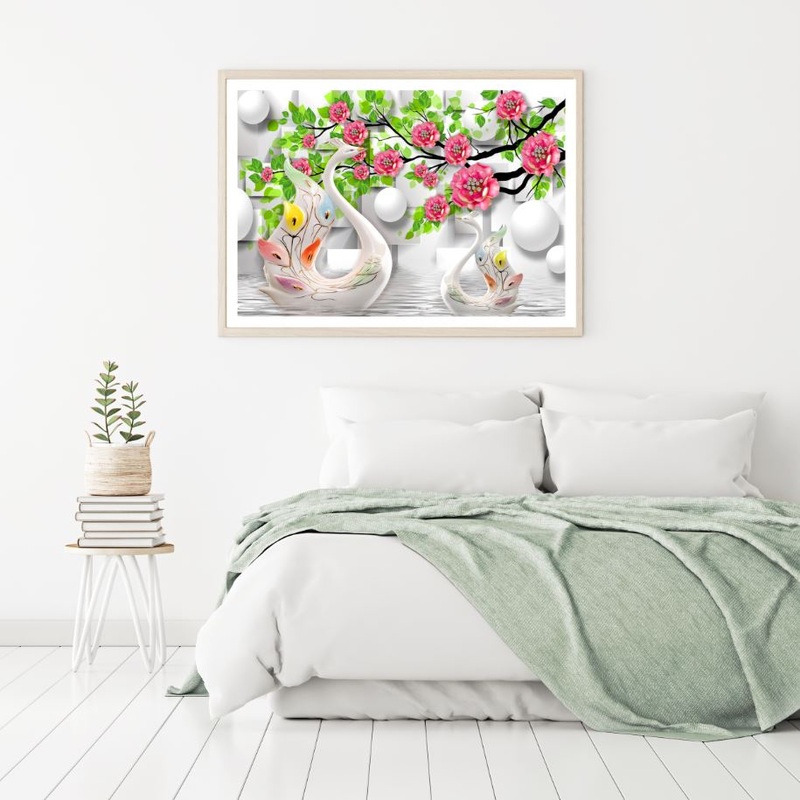 Swans & Flowers 3D Shapes Design Home Decor Premium Quality Poster Print Choose Your Sizes