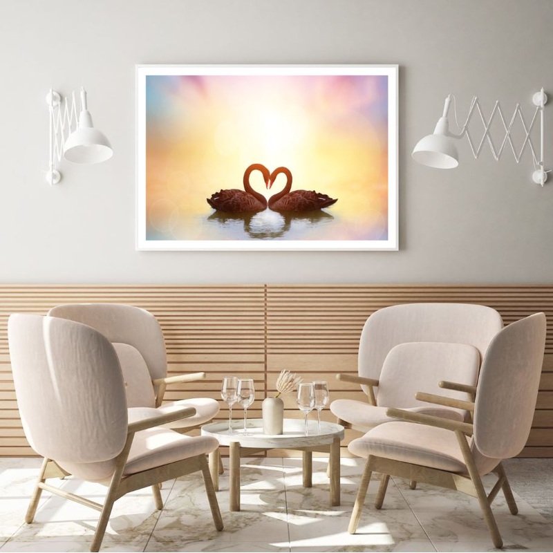 Swans on Lake Sunset Scenery View Home Decor Premium Quality Poster Print Choose Your Sizes