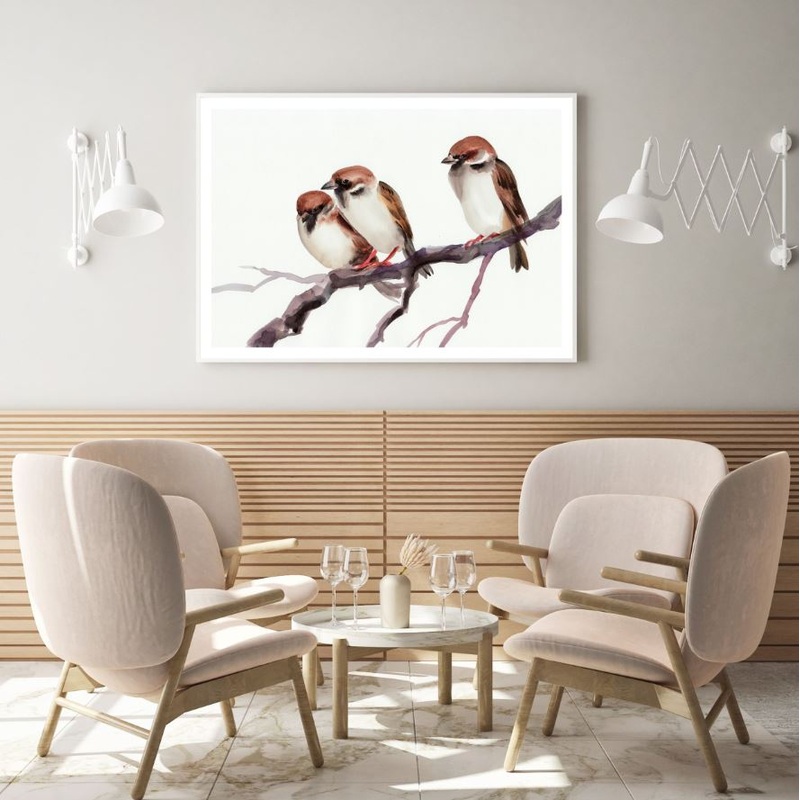 White Brown Birds Watercolor Art Home Decor Premium Quality Poster Print Choose Your Sizes