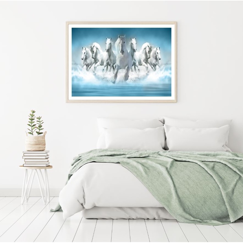 White Horses Running on Water Photograph Home Decor Premium Quality Poster Print Choose Your Sizes